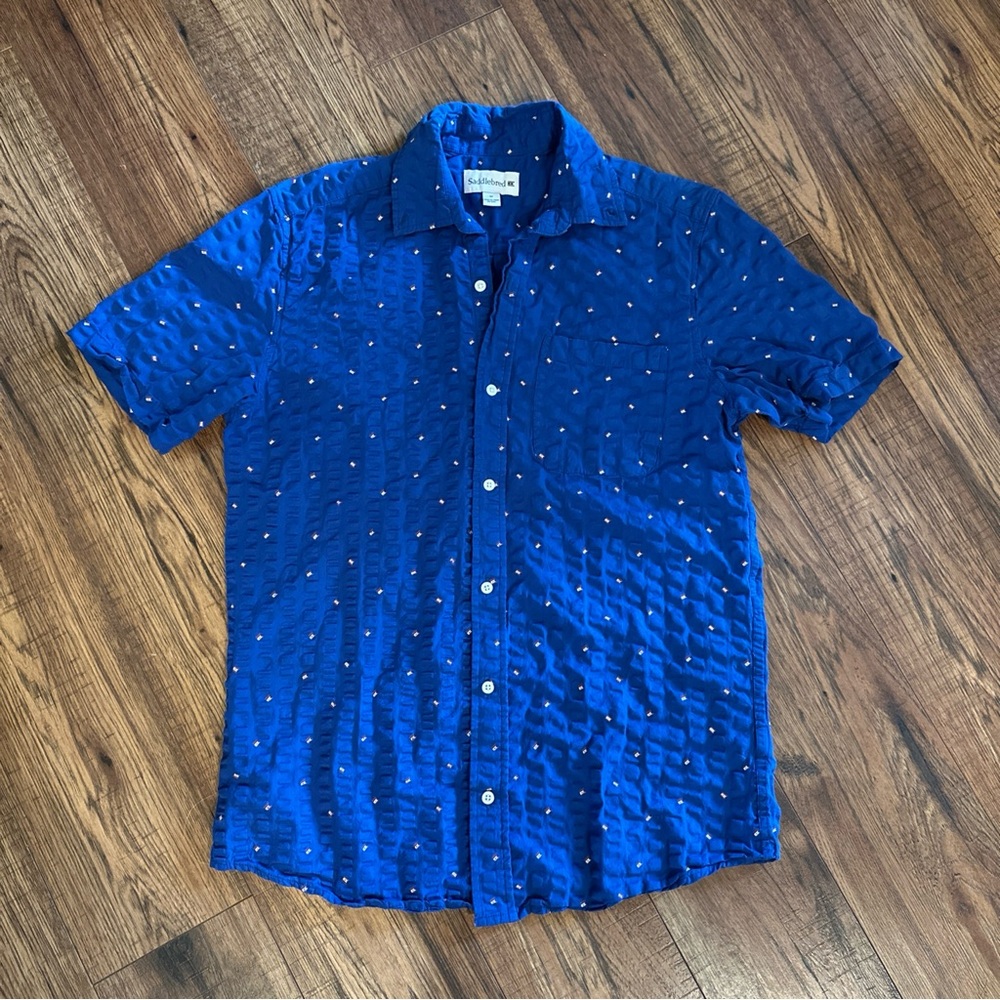 Men’s Saddlebred Blue Short Sleeve Button Down Shirt Size Medium